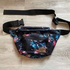 Vintage Herschel Supply Company double zipper blue & pink floral Fanny pack